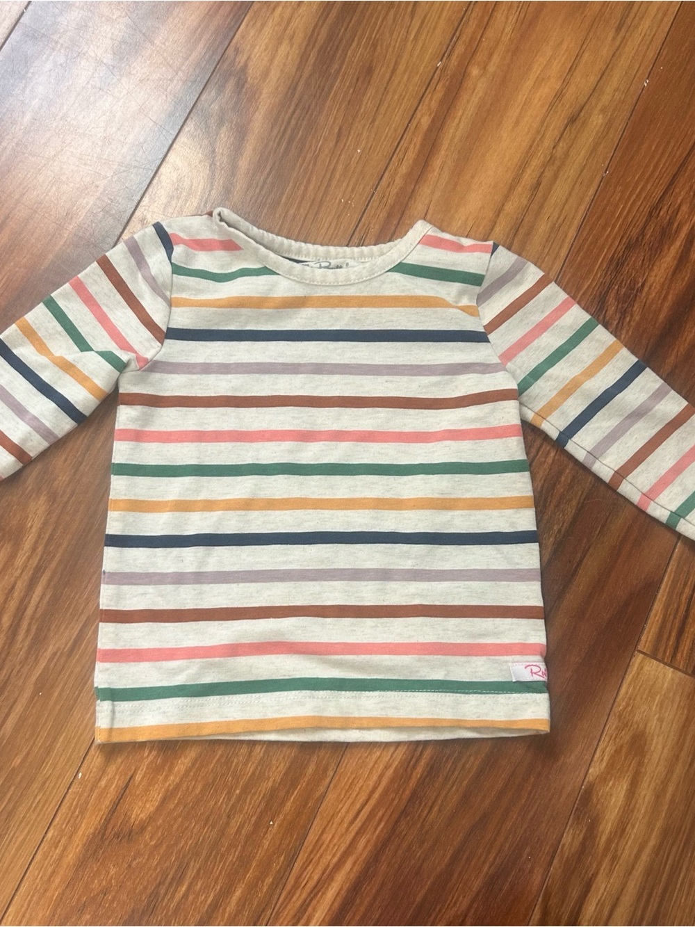 Ruffle Butts Cream Long-Sleeve Tee with Multicolor Stripes